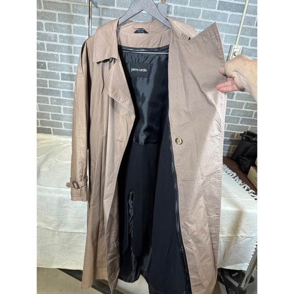 Pierre Cardin Mens Double Breasted Trench Coat Tan Zip Out Liner 44R Cotton - Picture 5 of 9